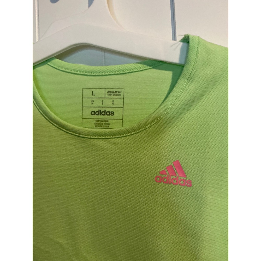 Adidas Girls Lime Green Pink Stripe Athletic Tennis Dress L 14 AZ0807 - Picture 2 of 4